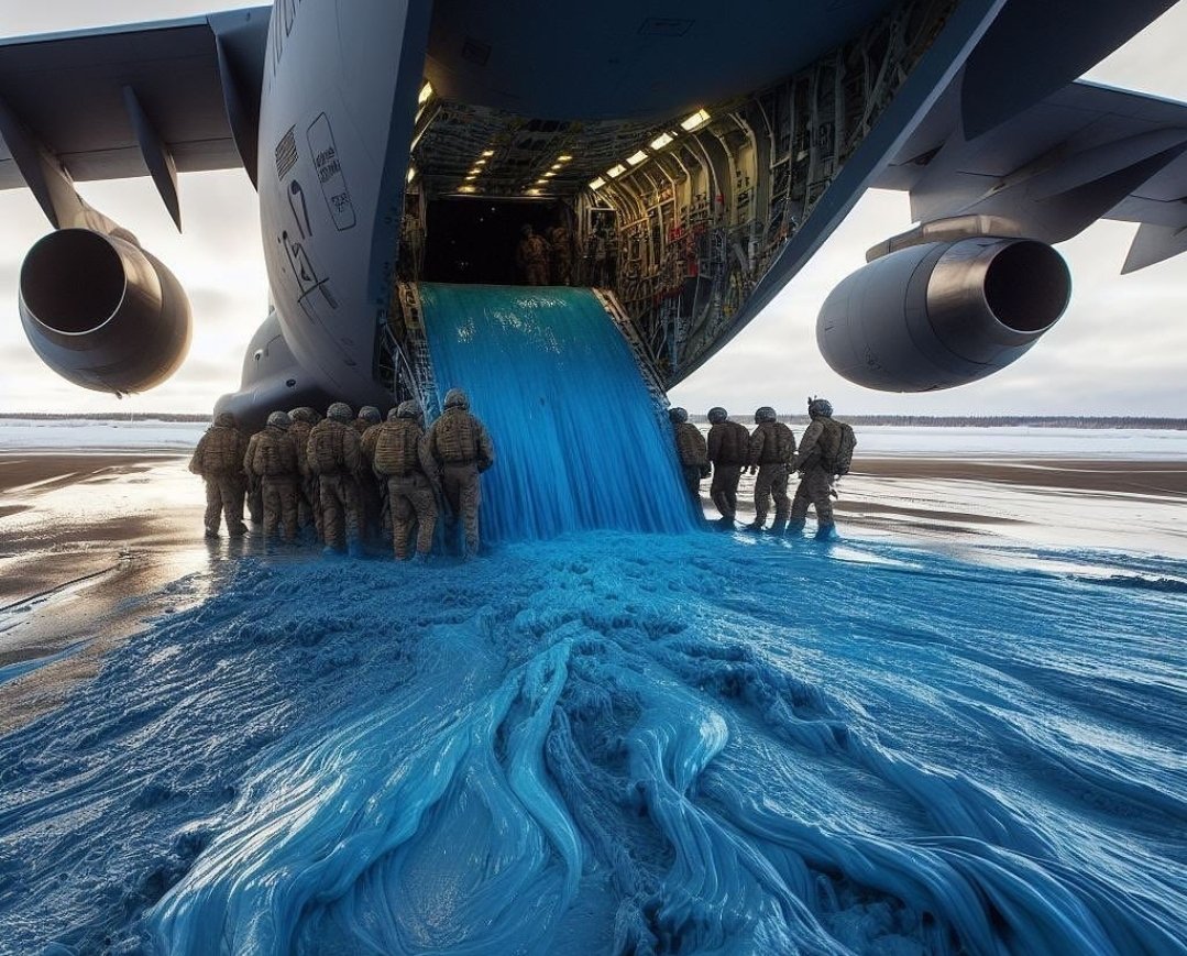 Photo of the Day: A400 crew clear up a Fermented Oxygenated Oil Liquid spill, the highly poisonous fluid is mixed with the engines exhaust to produce Ionised Droplets Improvement Of Thoughts gas which is dispersed from high altitude. #chemtrails Photographed from a Canberra