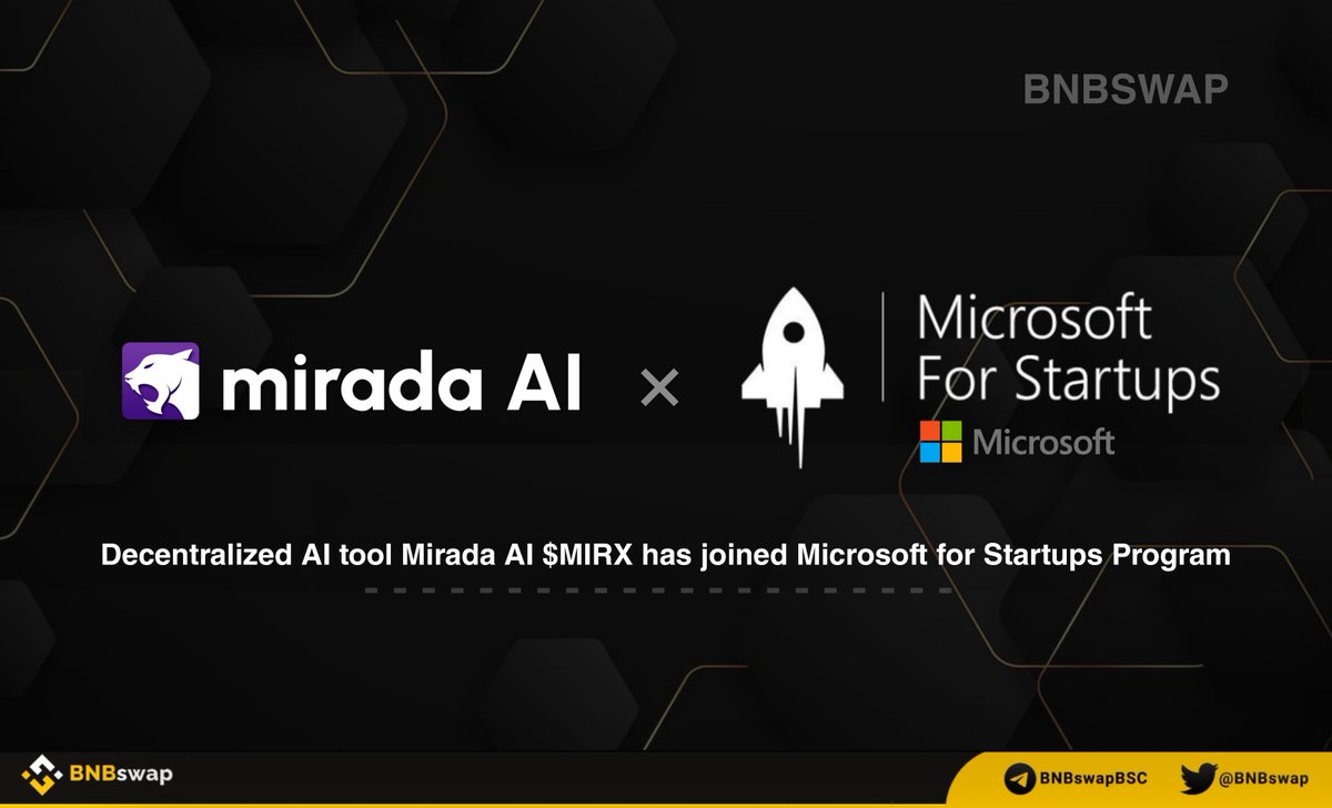 📢 Decentralized and comprehensive AI tool @miradaai $MIRX has joined #Microsoft for Startups Program! Through this initiative, #MiradaAI will get access to; 🔸Access to industry-leading AI tools & service 🔸Exclusive access to essential @microsoft tech & resources