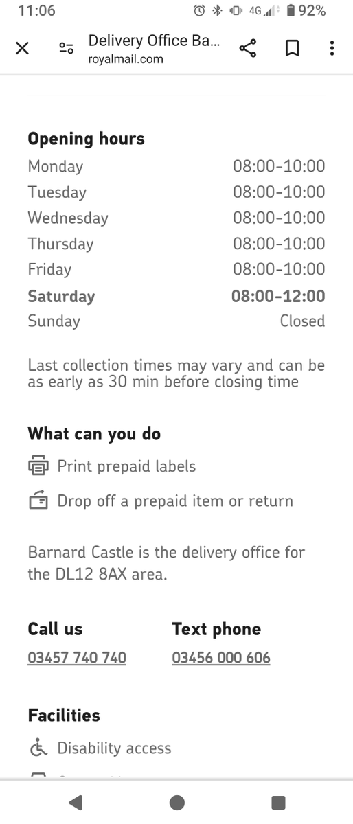SaraLand4's tweet photo. @RoyalMail please update your webpage, just had a wasted journey!! https://t.co/FOIwzD9P8P