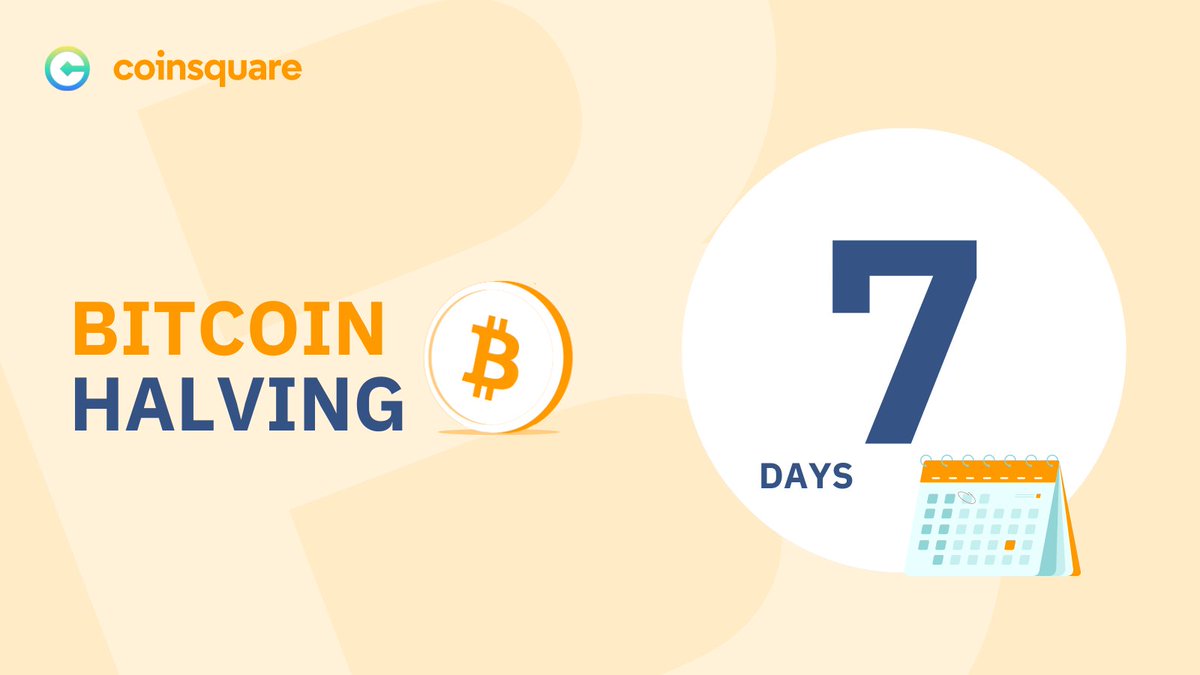 One week left until the BITCOIN HALVING 🚀 In the upcoming #BitcoinHalving, currently expected on April 20, 2024, the miner rewards will be reduced from 6.25 #BTC per block to 3.125 $BTC.