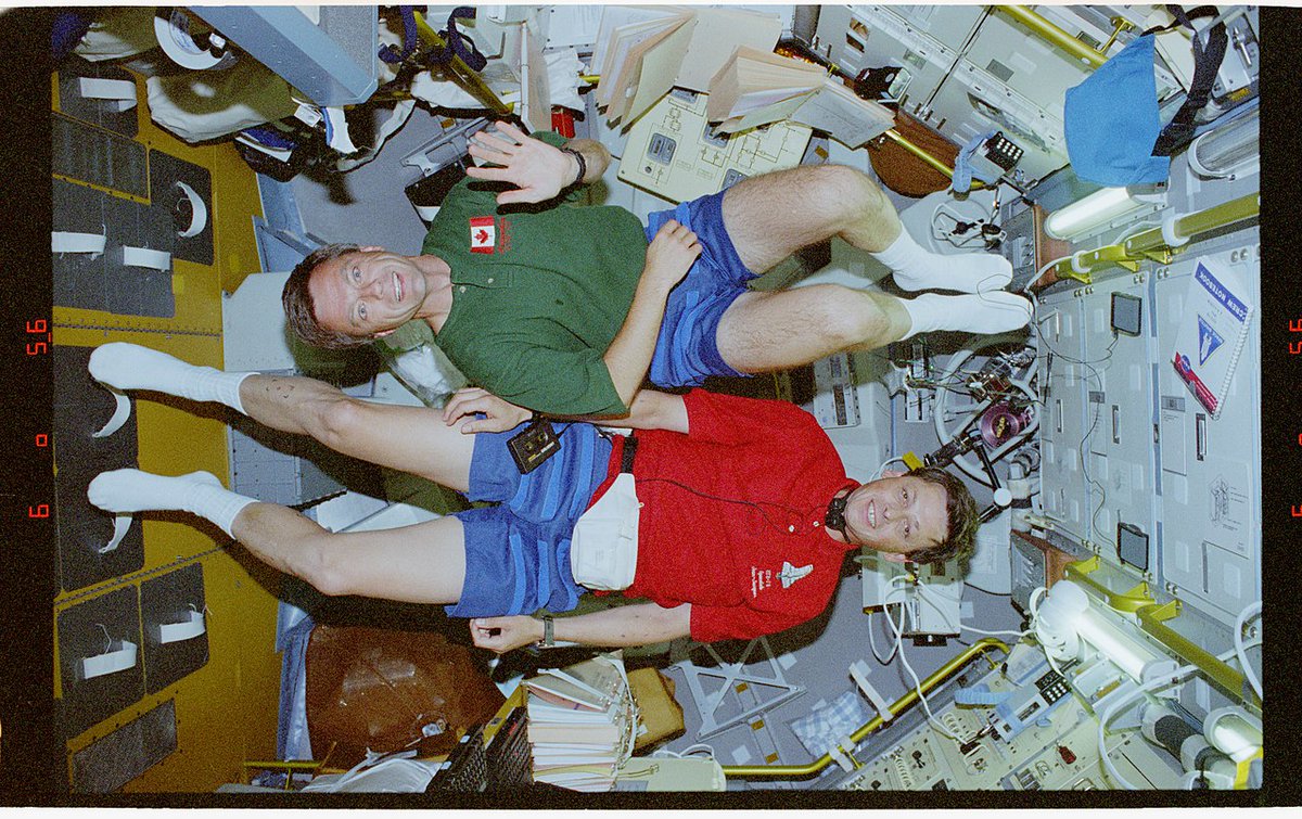#ASEspotlight: Jean-Jacques Favier 💫 ASE member Favier (bottom) posed for a fun picture alongside fellow member @RobertThirsk aboard Space Shuttle Columbia in the summer of 1996. Fun fact: He enjoyed archeology! Today, we remember Jean-Jacques on his 75th birthday. ✨
