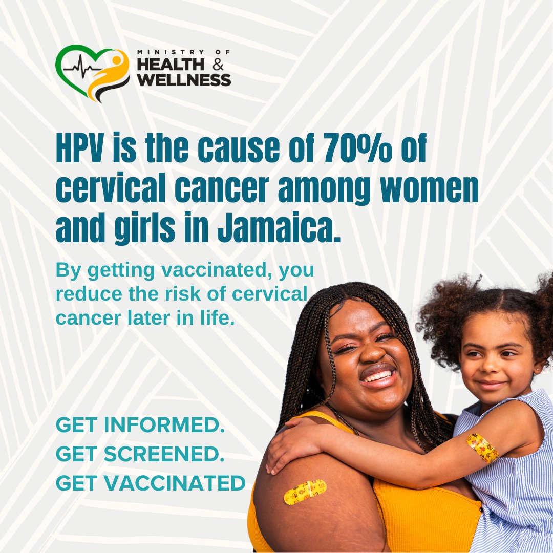 HPV causes 70% of cervical cancer in Jamaica. Get vaccinated to reduce your risk. #CervicalCancerAwarenssMonth