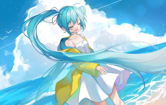 告知ゲンマイさんの新曲にイラストを描かせていただきました爽やかなミクうたです( ՞ ᴗ  ̫ ᴗ՞)" 