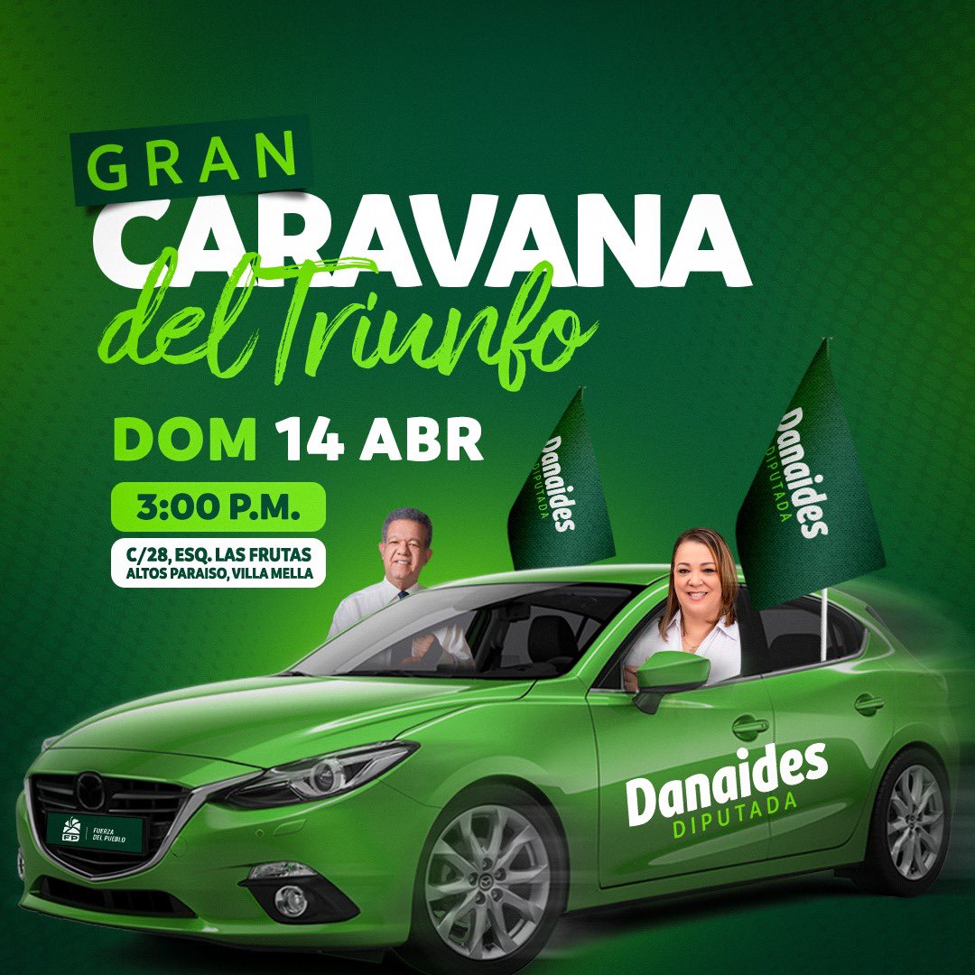 💚 ¡Evento Histórico! 💚 Este Domingo 15 de Abril a las 3:00 PM, acompáñanos a recibir al próximo Presidente de la República Dominicana, el líder @leonelfernandez 

📍 Lugar: C/28 esq. Las frutas, Altos de Paraiso Villa Mella 

¡Te esperamos para ser parte de este momento