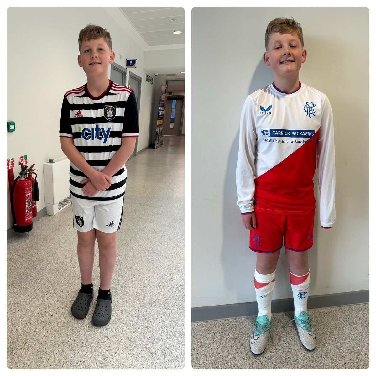 Oscar’s missing his first @queensparkfc  game this season as he’s working on his own game.  Travel outfit had to be his Queen’s Park strip .. Mon the spiders! (And the rangers!)
