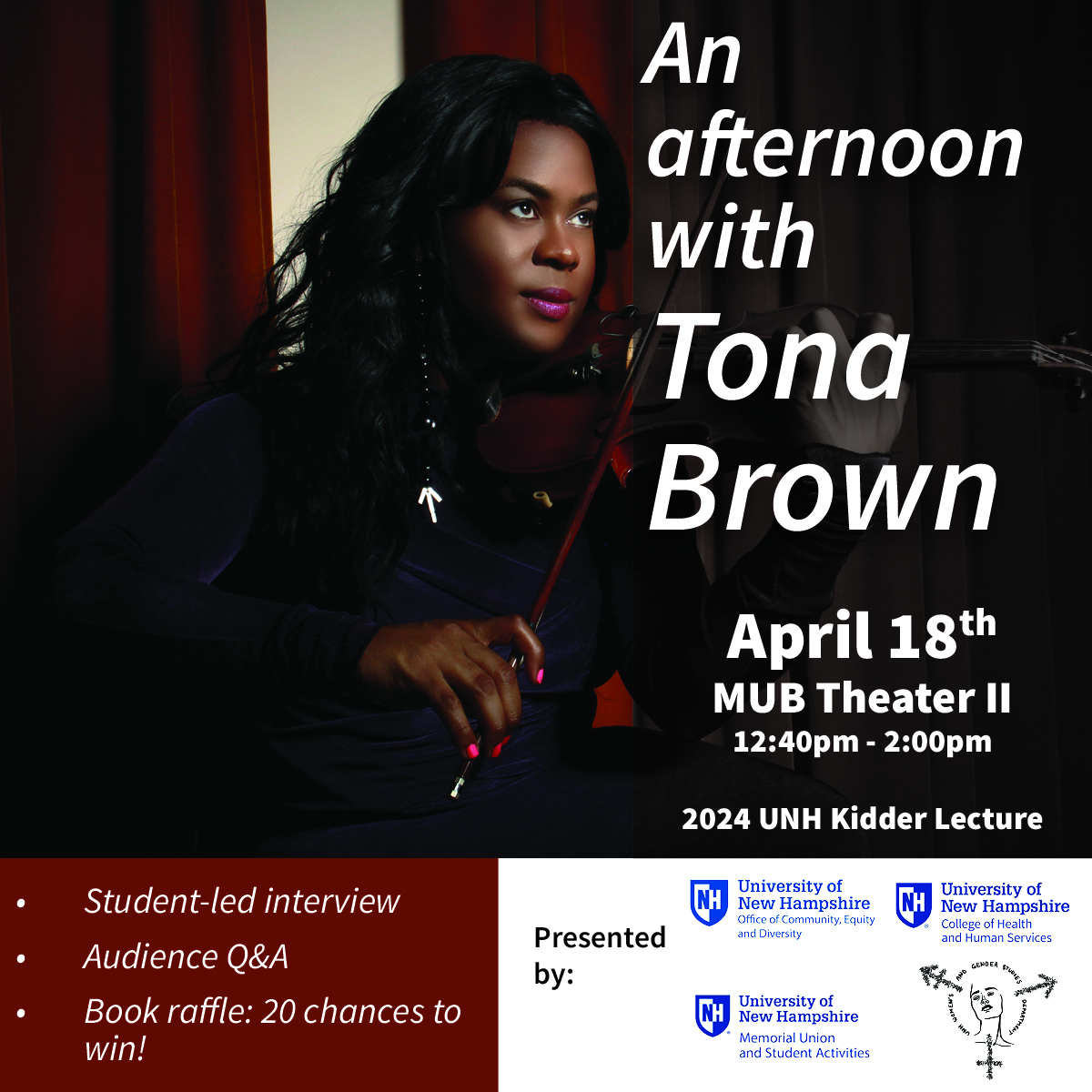 Join WGS, OCED, MUB and CHHS in welcoming musician and advocate, Tona Brown, to campus!