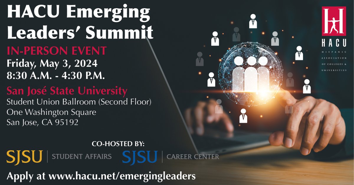 There is still time to apply for the HACU Emerging Leaders' Summit, which is being held in partnership with San José State University. Click on the provided link to learn more and submit your application.⬇️ bit.ly/4ctLE4w #LeadWithHACU