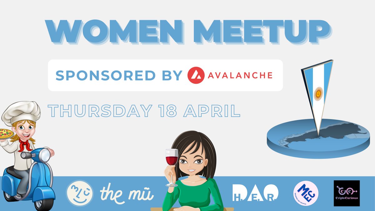 WOMEN MEETUP IN BUENOS AIRES 🇦🇷 Really proud to organize this initiative during @themu_xyz with @CriptoCuriosas and @mujeresencrypto, exclusively sponsored by @avax 🔺 🗓️ Thursday 18 April, 7pm-11pm 📍 The Wine Bar 🍕🍷 🔗 lu.ma/pazpikbv (spots limited)