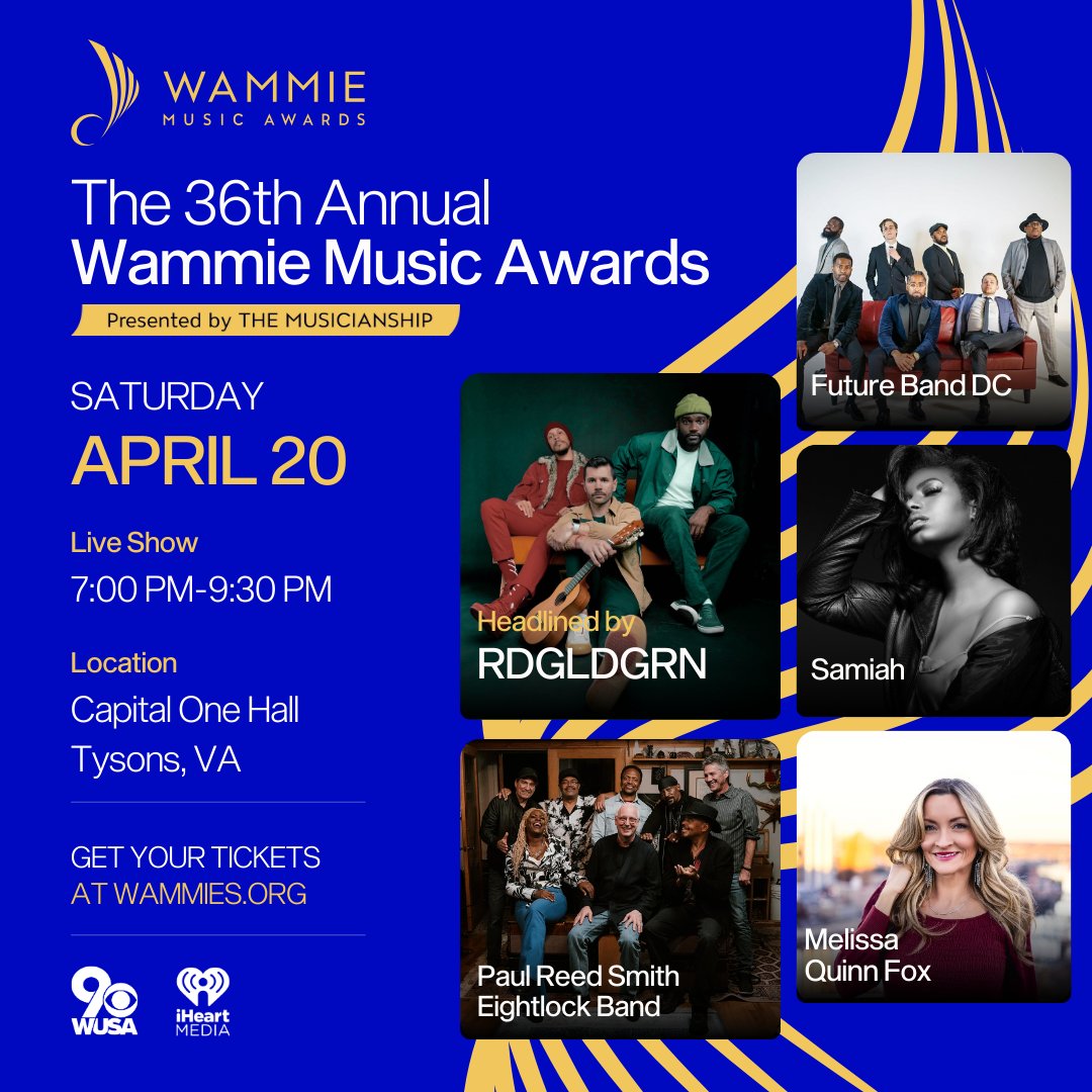 wammiesdc's tweet photo. Only a week left until The DMV Hitmaker's Ball! 🎶 We're ready to embrace our love for music on April 20th at The 36th Annual Wammie Music Awards. Grab your tickets today at https://t.co/0XYZcUXTW8 and get 40% off with the code WAMFAM. 🎸🎤 #DMVHitmakers #WammieMusicAwards https://t.co/dh8G5jHThf
