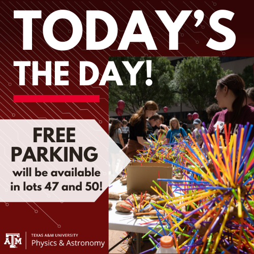 We are so excited to see everyone today!!! 🤩 ⚛️ Click the link for a parking map! ⬇️ physicsfestival.tamu.edu/wp-content/upl… #TAMUPhysicsFest #physics #festival #tamu