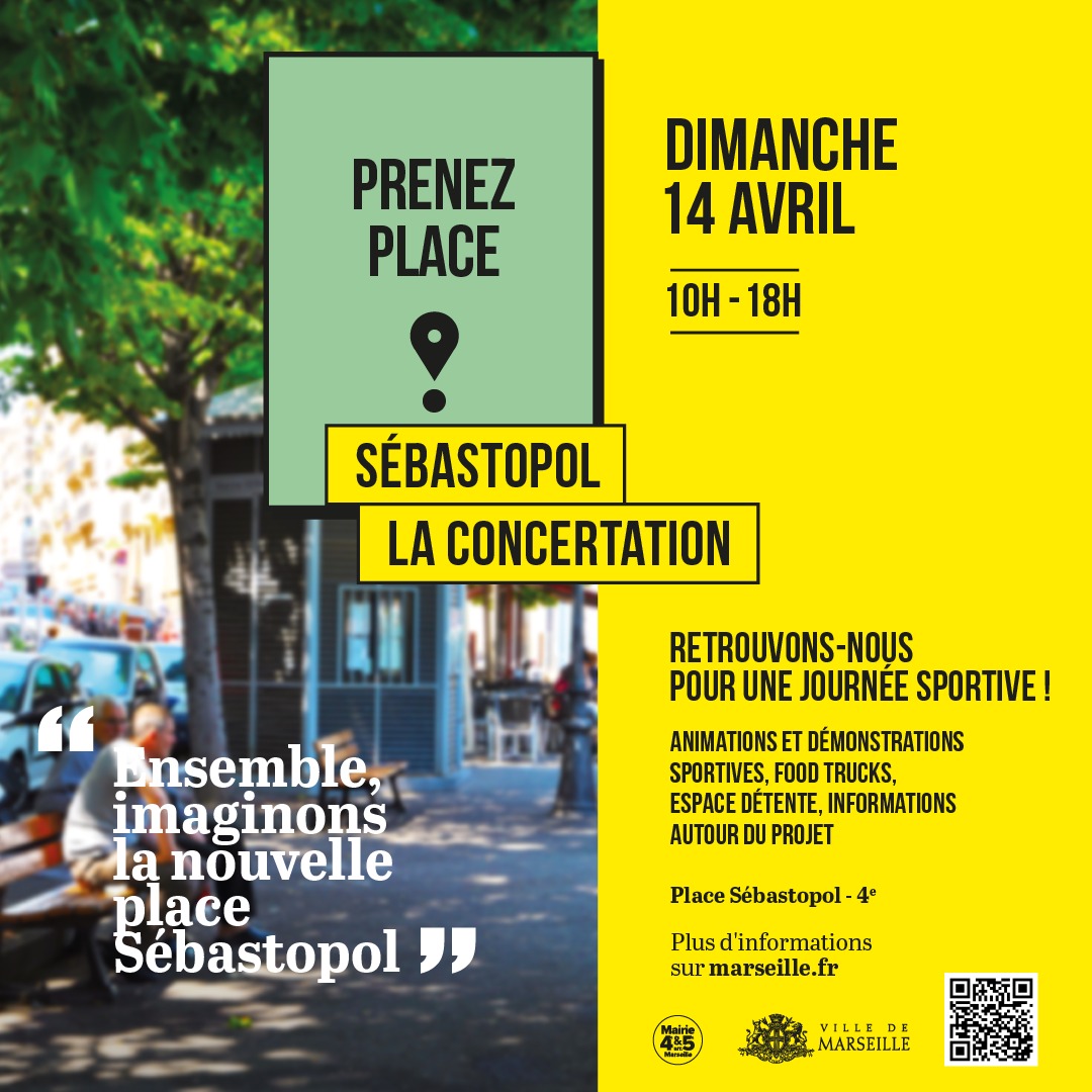 La concertation pour le réaménagement de la place Sébastopol se poursuit ! Après un lancement réussi en 2023, ne ratez pas la 2ème édition de la manifestation festive 'Prenez Place' ⤵ 📅 Dimanche 14 avril, de 10h à 18h 📍 Place Sébastopol (4e)