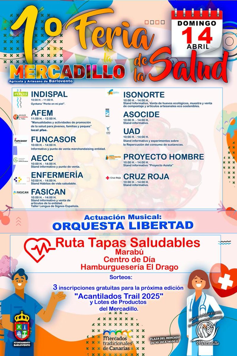 #Barlovento
💙 Mercadillo 1° Feria de La Salud domingo día 14 a partir de las 10:00 horas:
#LaPalma #reservabiosfera #lapalmabiosfera 
@Indispal @AfemLp @IsonorteE @ASOCIDE_org @CruzRojaEsp