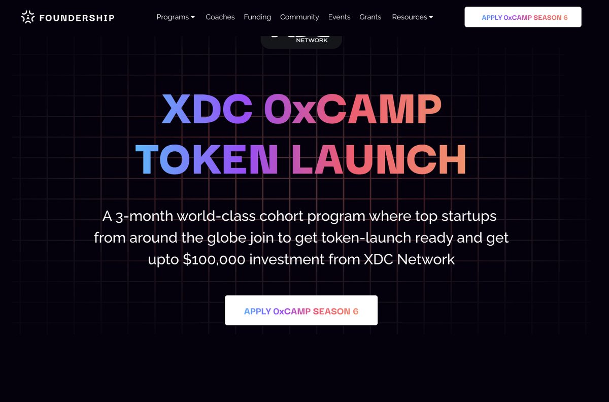 An extraordinary partnership between #XDCNetwork and @FoundershipHQ for an exclusive $100,000 cohort program! Startups specializing in #RWA, #Tradfi, #DePin, #DeFi, #Gaming, #Staking, #AI, and #Crypto can now launch their tokens. foundershiphq.com/xdc-0xcamp