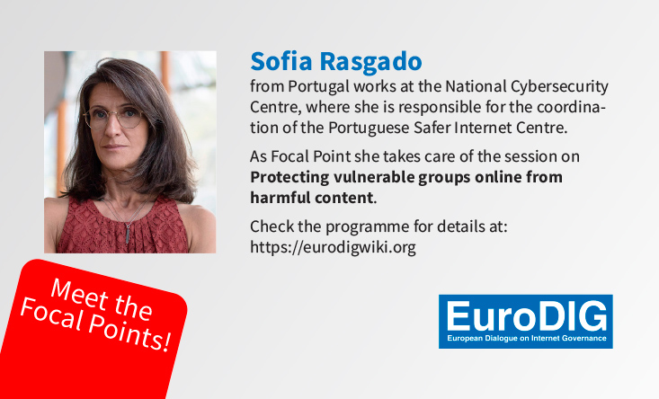Meet the Focal Point! Sofia Rasgado coordinates the Org Team for the #EuroDIG2024 workshop 'Protecting vulnerable groups online from harmful content – new (technical) approaches'. Learn more in our latest newsletter. eurodig.org/eurodig-news-1…