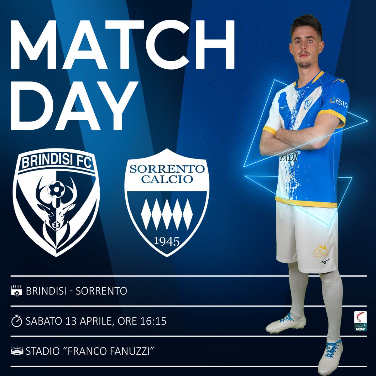 SSBrindisiFC's tweet photo. ⚪️ MATCH DAY 🔵

Brindisi- Sorrento

🗓️ Sabato 13 Aprile 
⏰ 16.15
🏟️ “Fanuzzi” https://t.co/twjcEWwJqs