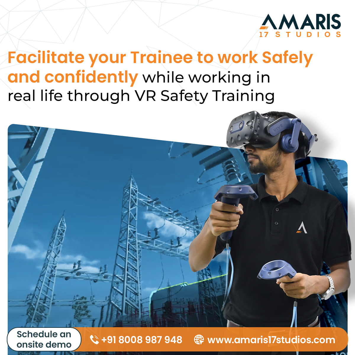 Facilitate your Trainee to work Safely and confidently while working in real life through VR Safety Training

For Onsite Demo
📱 +918008987948 📧 info@amaris17studios.com 🌐 amaris17studios.com

#safetyfirst #vrtraining #workplacesafety #vrtraining #hazardawareness