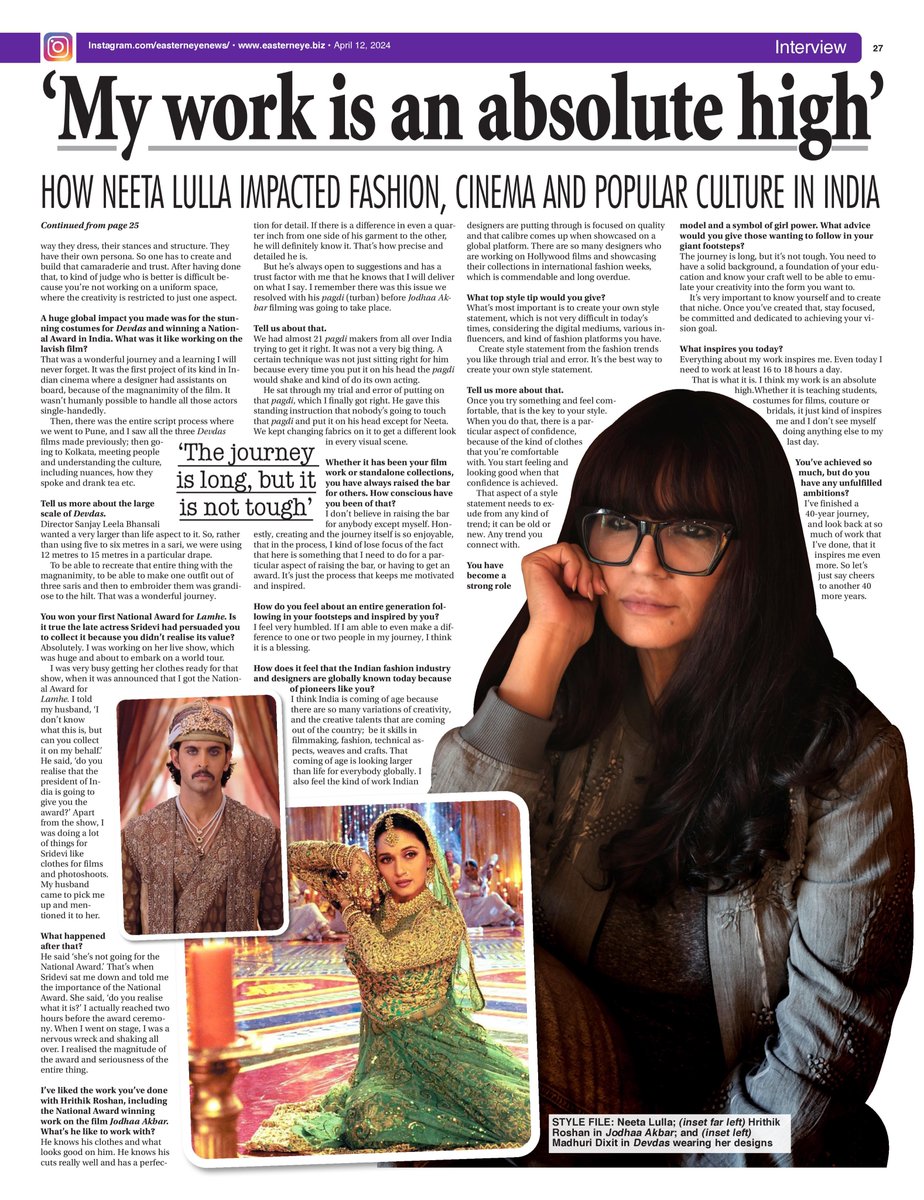 My cover interview with legendary fashion designer, trailblazer and strong symbol of girl power <a href="/neeta_lulla/">Neeta Lulla</a> is out now.
#NeetaLulla
ONLINE LINK: easterneye.biz/neeta-lulla-in…