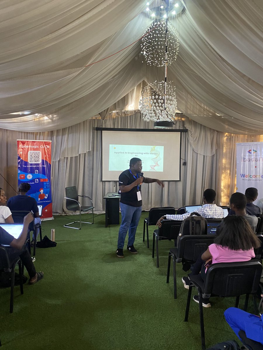 🚀 The Build with AI first workshop is live, and it's led by Seunfunmi Adegoke, a Software Engineer extraordinaire from Turing! 

Topic: Applied AI Engineering with Vertex AI. 

If you're not here, you're missing out big time! 👀👀 

#buildwithaiibadan #gdgibadan #BuildwithAI