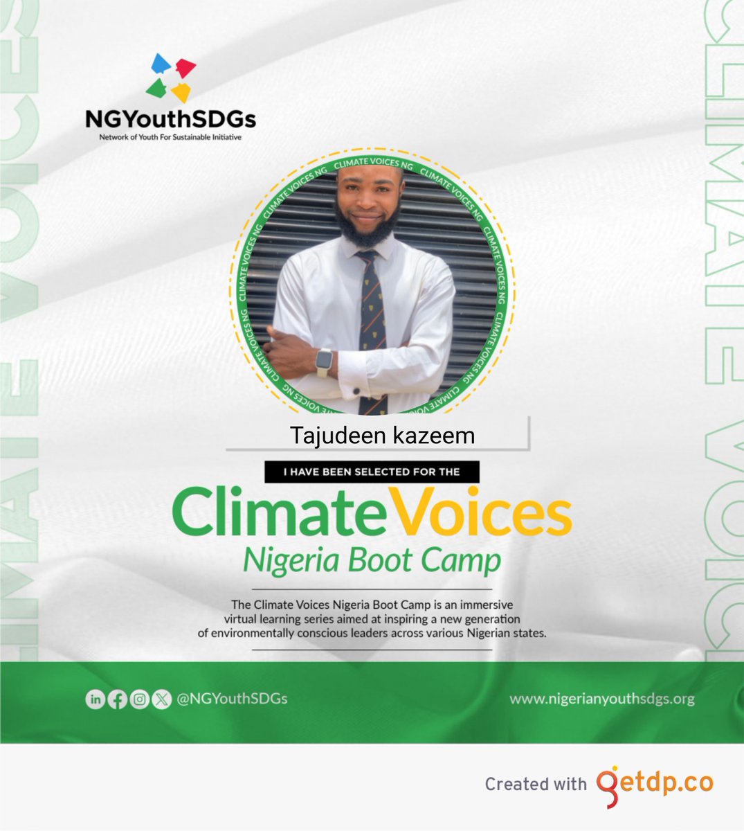 Excited 🥳
I will be be partaking in the Nigeria Climate Voices boot camp, I would be glad to network with Youths and other incredible people across the Nigeria discussing Climate action
#sdgs2030
#ClimateVoicesNG
@NGYouthSDGs