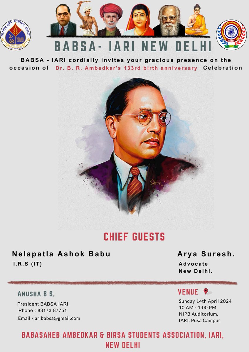 I am honoured to be invited to speak at the Indian Agricultural Research Institute, New Delhi tomorrow on the occasion of Ambedkar Jayanti. Truly grateful for the invitation.