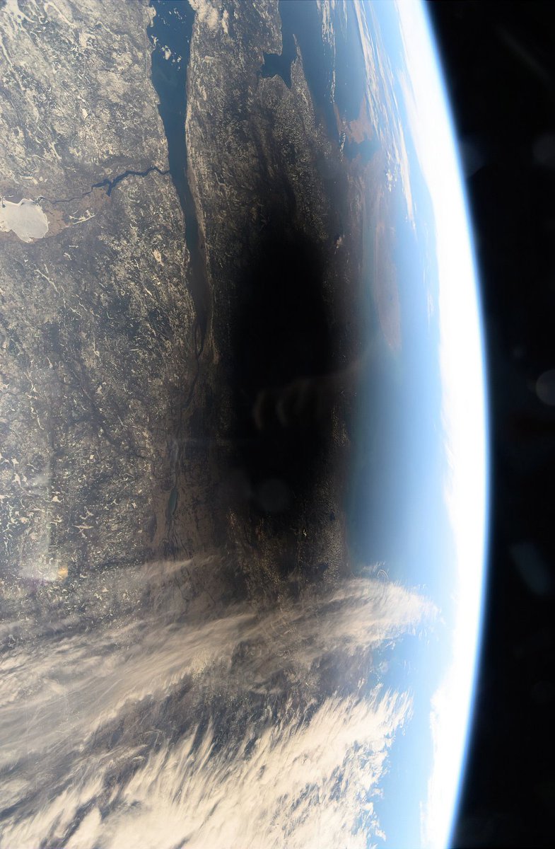 The shadow of the moon covering parts of North America during the April 8, 2024 Total Solar Eclipse