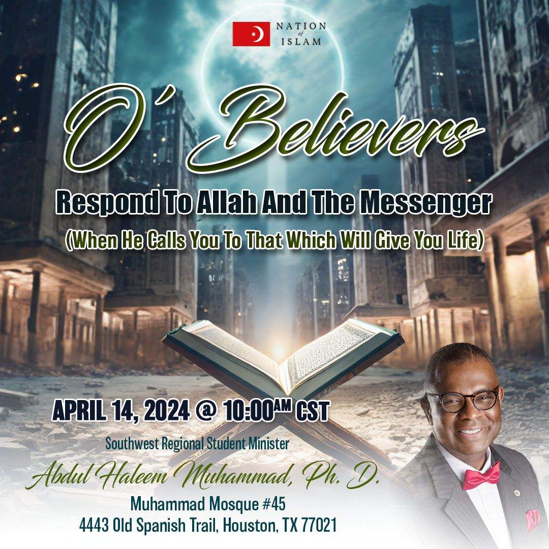 As Salaam Alaikum! Eid Mubarak! In these uncertain times it is vitally important that we seek and respond to Divine guidance. In Houston? Be our guest and bring two friends. #NOISundays #NationOfIslam #Farrakhan #ElijahMuhammad #prophecy #fulfillment #OneBlackmansOpinion