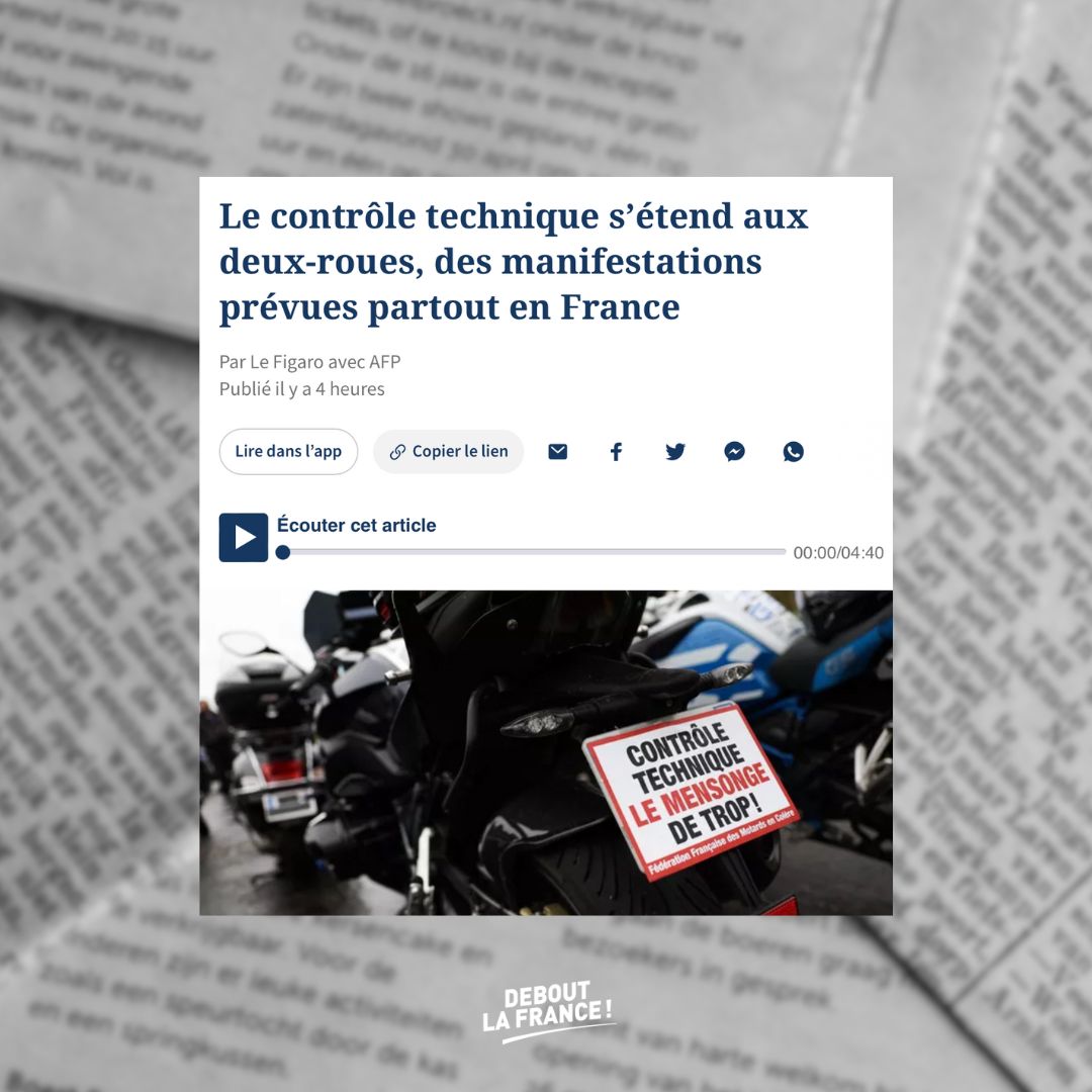 Le contrôle technique s’étend aux deux-roues car l’UE contraint la France à légiférer au détriment des Français. Avec la primauté du droit français sur le droit européen les motards continueraient d’être libres ! Tout mon soutien aux manifestations de motards. #motardsencolère