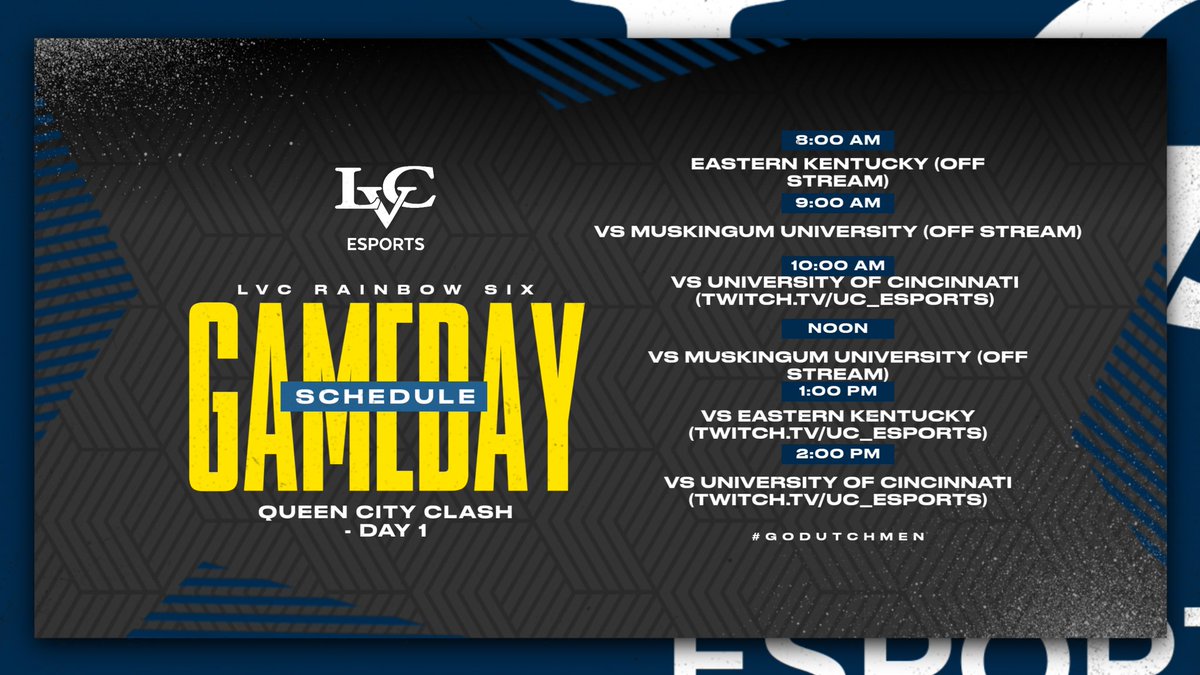 LVC_esports's tweet photo. Good morning from the Queen City! It's an early one for R6 as they got drawn into the morning group of matches that will run from 8 AM - 2PM. Take a look below to see who they play when! https://t.co/jqqq43g2F8