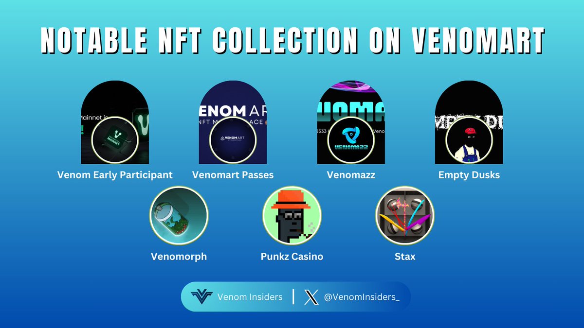 NOTABLE NFT COLLECTION ON VENOMART😍

The #NFT collections on @venomart23 are being enthusiastically embraced by the community🔥 

Don't miss out on any opportunities from these promising projects📈

Like, RT and Drop your #Venom wallet👇

#Venom #venomart #NFT