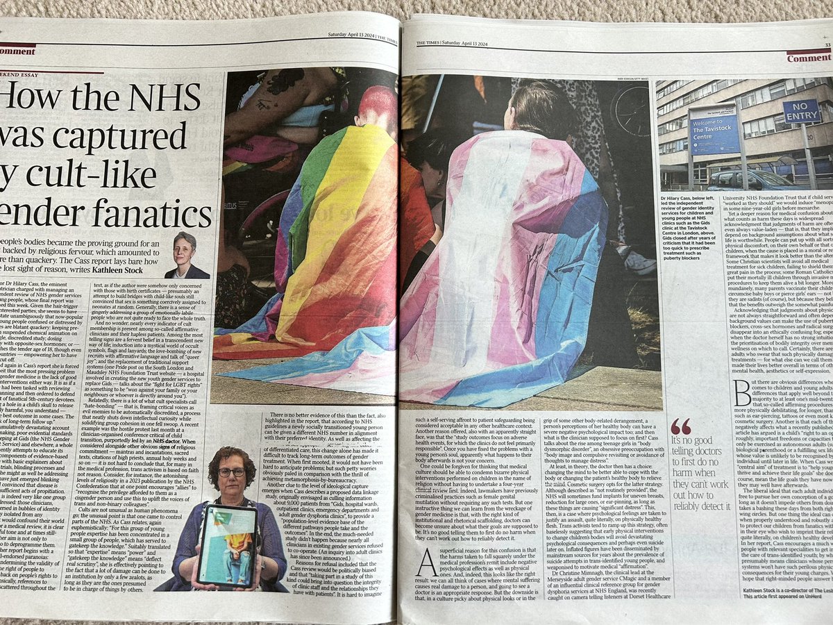 My UnHerd essay on the gender cult embedded in the NHS also appears in the print version of the Times today.