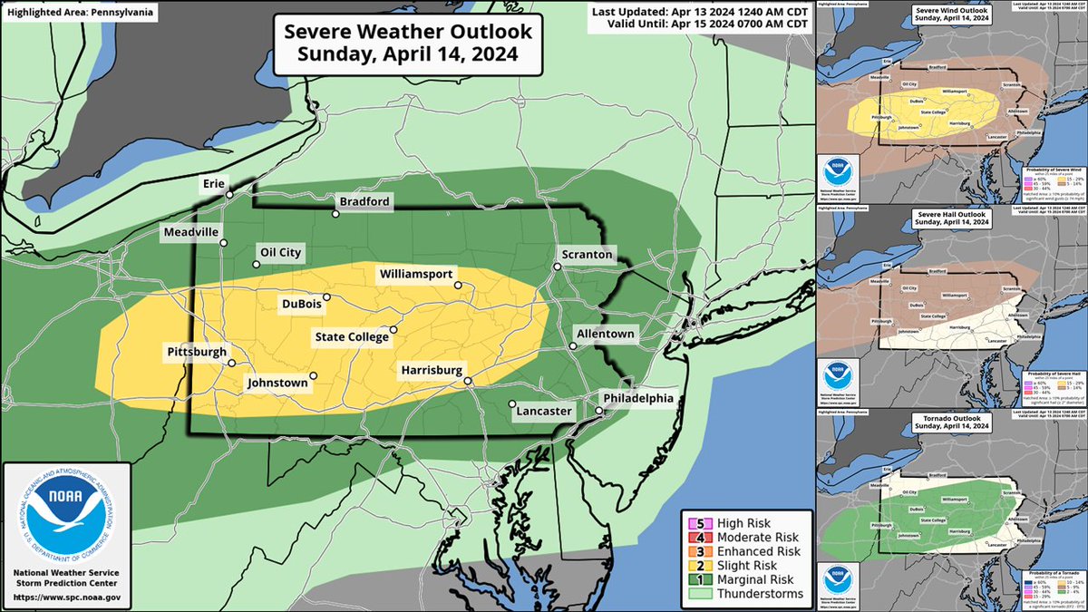 A cold front will drift south through Pennsylvania Sunday afternoon/evening and could produce severe weather. Damaging winds are the most likely threat at this time. Stay tuned for further updates! #PAwx