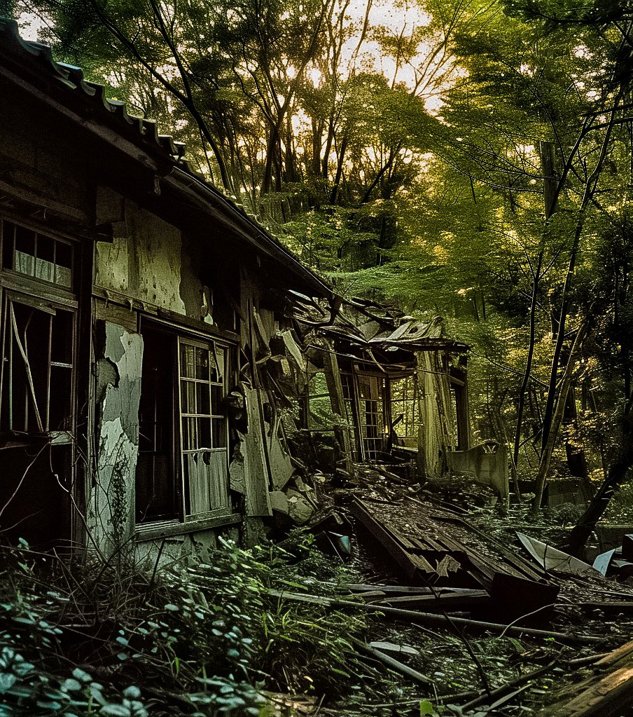 とある森に佇む ほぼ崩壊した平屋の廃墟