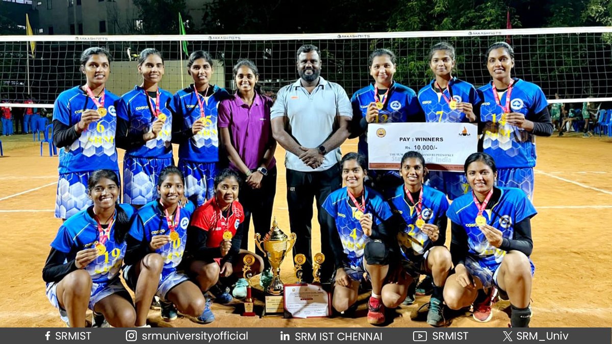 SRM_Univ's tweet photo. Extending a huge congratulations to the Women's Volleyball Team!🏐
On the Jimmy George South Indian Intercollegiate Volleyball #Tournament held at 📍IIT Madras from the 7th to the 11th of March, 2024 - #SRMIST Women's #Volleyball Team won a Gold Medal🥇
#SRMsports #Womensports https://t.co/w9ed9w2IND