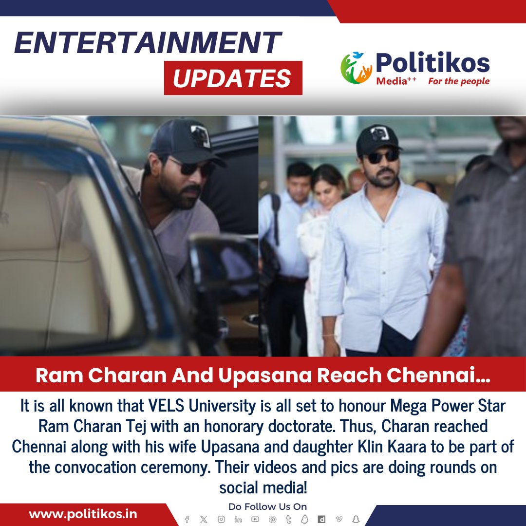 Ram Charan And Upasana Reach Chennai….
#politikos
#politikosentertainment
#RamCharan
#Upasana
#Chennai
#CelebritySightings
#EntertainmentNews
#CelebrityTravel
#Tollywood
#CelebrityCouples
#TravelDiaries
#FilmIndustry