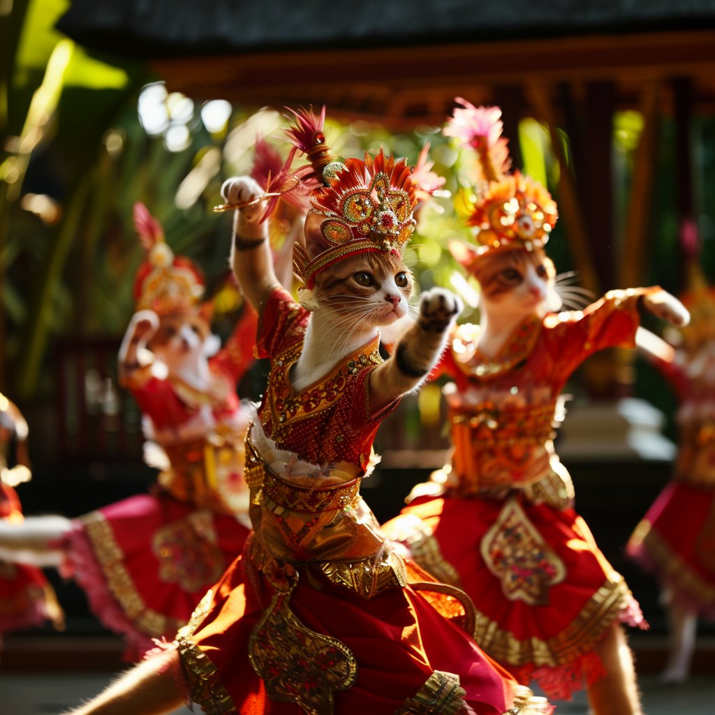 Cat crew busting moves! Balinese dance vibes for your weekend joy! 🐾💃
.
.
.
.
Created in Midjourney Ai
#indonesia #cat #catlover #catlife #catsofinstagram #travel #travelphotography #travelcat #ai #aiart #digital #kitty