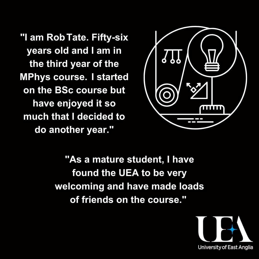 UEAPhysics's tweet photo. Rob is one of our current final year MPhys students, last year we spoke to him about his experiences studying Physics at UEA. 

👆🏻 Read all about Rob’s experience joining us as a mature student after 30 years working in IT, to pursue his curiosity for Physics! https://t.co/hNEng8YzmJ