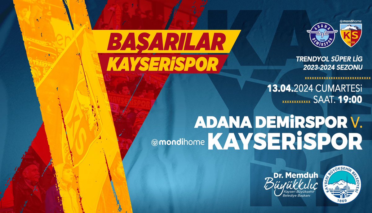 Bu akşam deplasmanda Adana Demirspor ile karşılaşacak olan şehrimizin marka değeri   #MondihomeKayserispor’umuza gönülden başarılar diliyorum.💪🏻
 
#ADSvKYS ⚽️🏟️