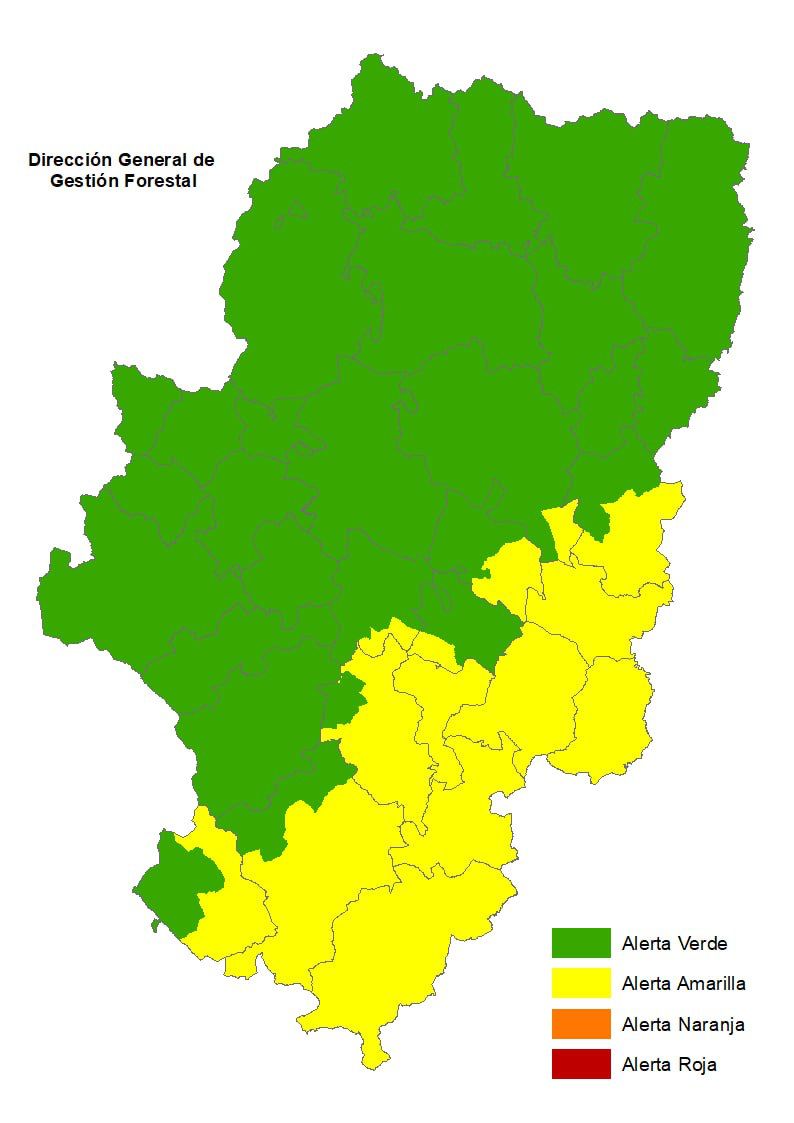 🟡 🔥Nivel de alerta amarilla por Peligro de Incendios Forestales en Aragón para hoy 13/04/24.