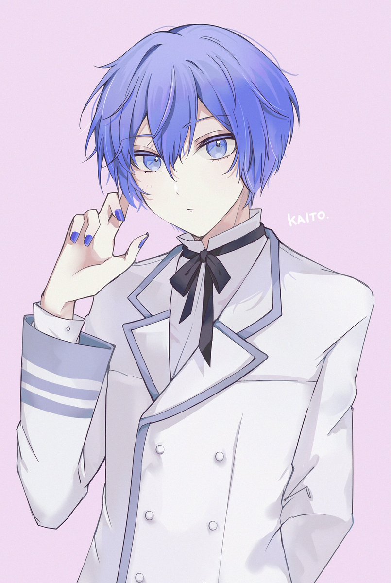kaito (vocaloid) solo looking at viewer short hair blue eyes simple background shirt long sleeves  illustration images