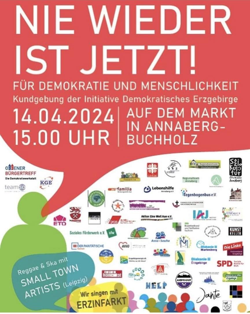 #AnnabergBuchholz

Demo gegen Rechts

❤️💜💙🩵💚💛🧡🩷

#fckafd
#NieWiederIstJetzt
#DemosGegenRechts #WirSindDieBrandmauer #WirSindMehr #LautGegenRechts #Demokratie #BuntStattBraun