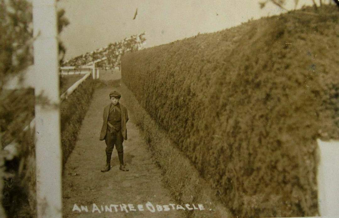 An old picture of one of the hurdles at Aintree