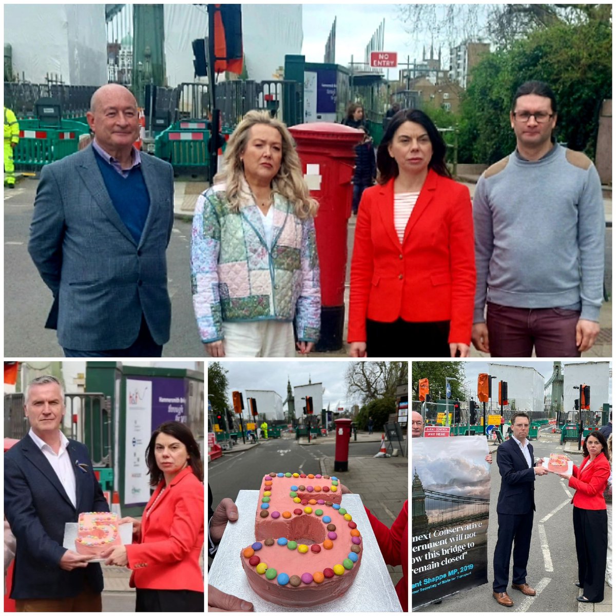 A sombre 'tea party' on Hammersmith Bridge to commemorate the anniversary of the closure 🎂 Why is the bridge STILL broken in 2024? Let's look to the failure of this tired, disinterested Tory Government. Thank you Sarah, Gareth & Rob for not stopping the fight to fix it.