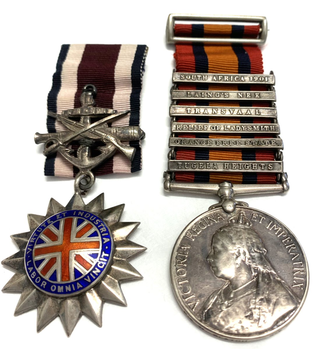 Pte Walter Blatch served with the East Surrey Regiment in South Africa. He received the Queen's #SouthAfrica Medal with 6 Bars Tugela Heights, Orange Free State, Relief of Ladysmith, Transvaal, Lang's Nek and South Africa 1901 & Corps of Commissionaires long service #medal #pwrr