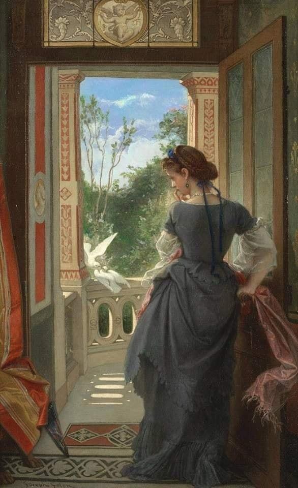 Love birds.  Joseph Felon (1818-1896), French artist.  Canvas, oil.  54.6 x 43.2 cm. Private collection

#artist #painting #19thcenturyart #art #ArtliveAndBeauty #paintingoftheday