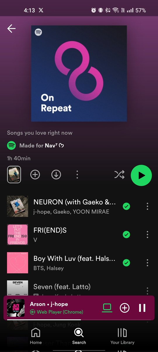 Nav_0t7's tweet photo. Let's try this again β¬οΈ
NEURON CHALLENGE
1. Check if Neuron is at the top of your Spotify On Repeat playlist.
2. If it is: post a screenshot + a favorite photo of Hobi.
3. If it isn't: play HOTS and a focused playlist until it is. Then do 2.
Pass it on!
#NeuronChallenge #Jhope https://t.co/HJB6OgknkY