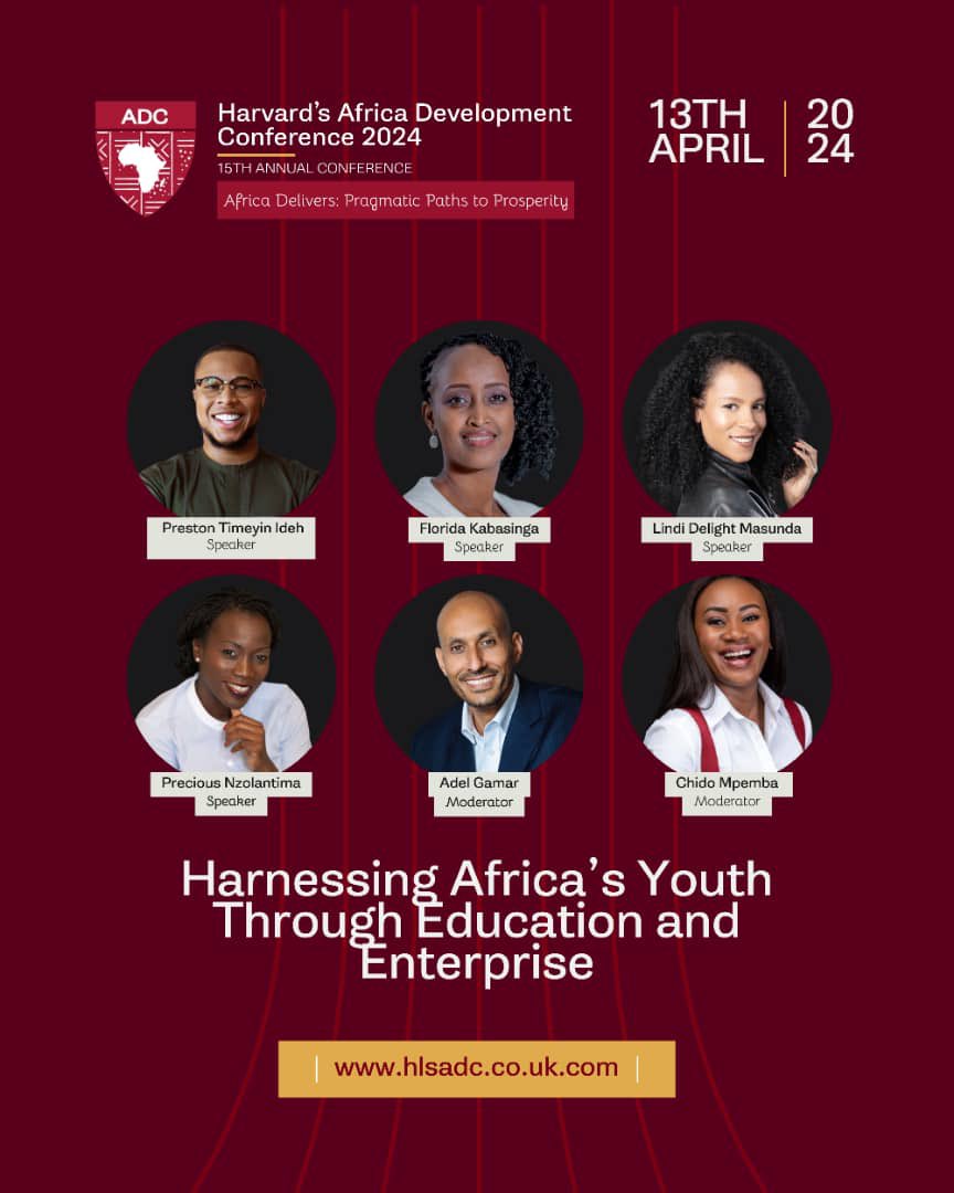 This weekend, join Ms. @ChidoCleoMpemba, the @AU_YouthEnvoy, as she connects with the diaspora at the @Harvard Development Conference. Topics include youth empowerment, addressing brain drain, fostering political inclusion, and exploring the role of youth in Africa's development.