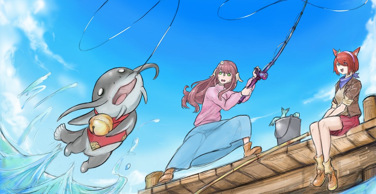 ValorNomad's tweet photo. Stardew Valley x FFXIV crossover fanart

trying to catch some fish, got a unique type of catfish instead https://t.co/UuR6blgAR6