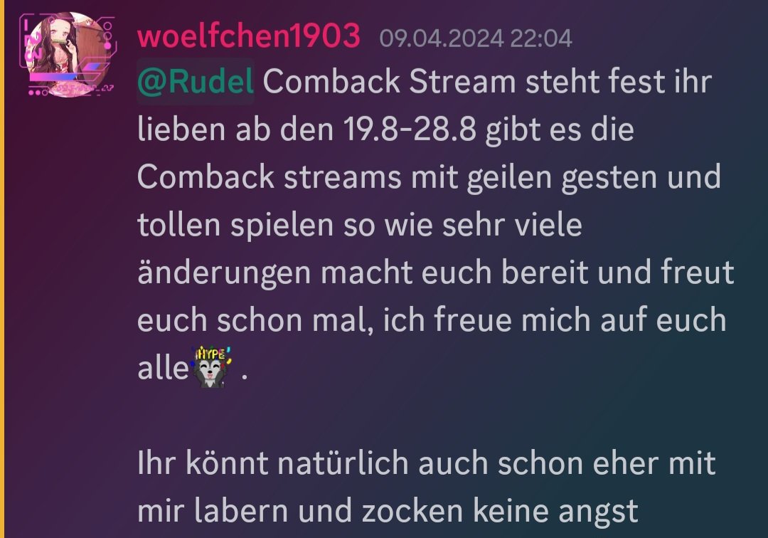 Ich bin Back freu mich schon auf euch alle wieder^^