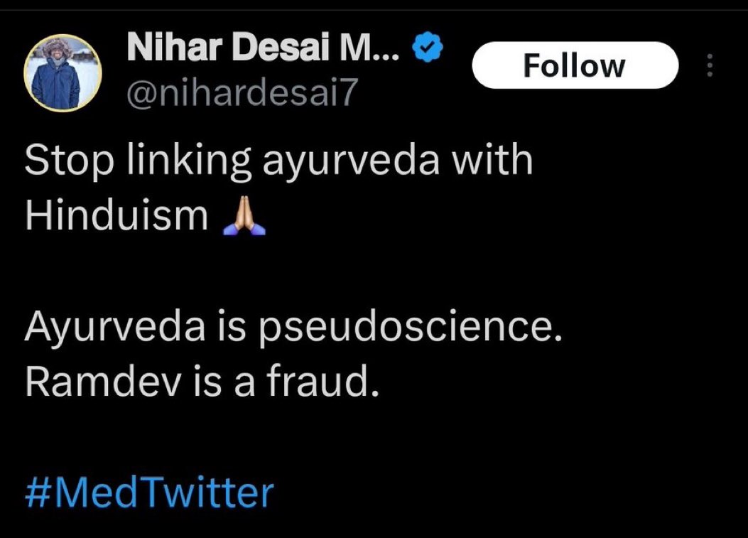 Mr. @nihardesai7 Ayurveda has its foundations laid by the ancient schools of Hindu Philosophical teachings named Vaisheshika and the school of logic named as Nyaya, it’s part of Hinduism. Allopathic medicine is fraud not baba ramdev, Allopathic medicine has made significant…