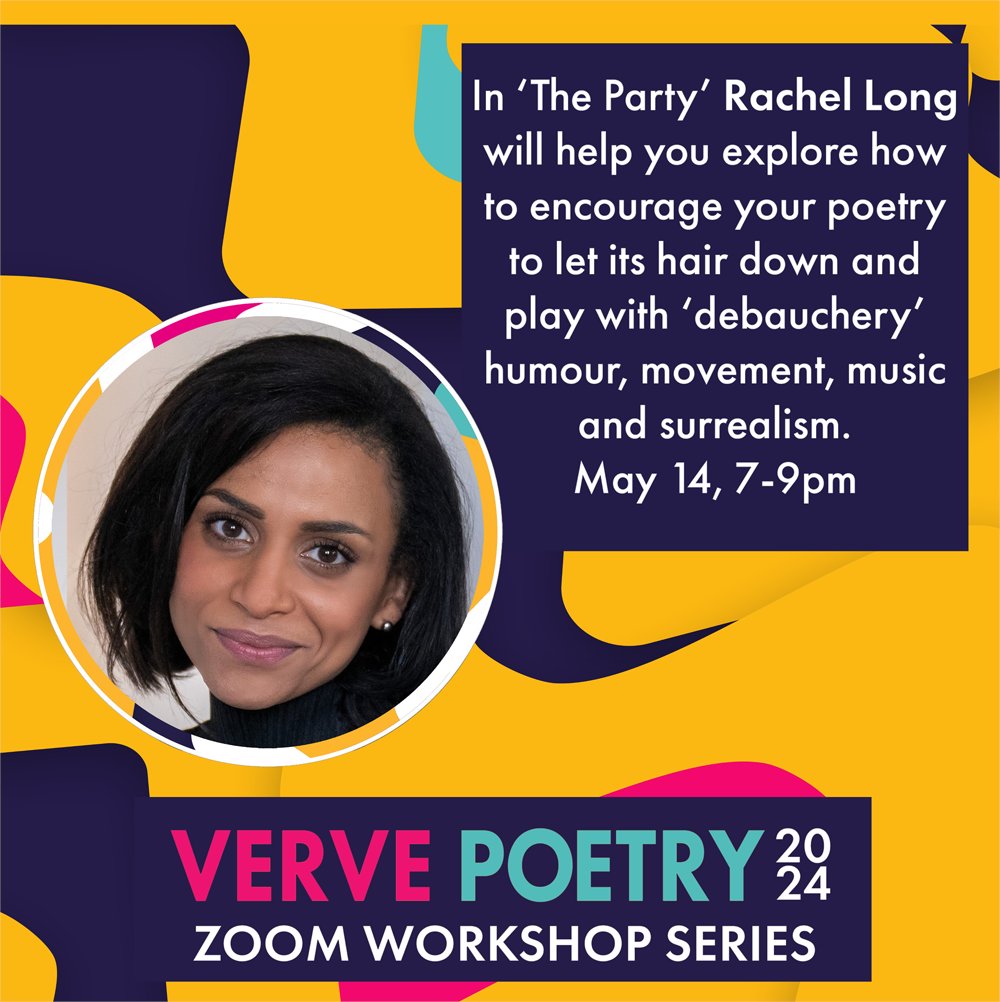 The 2nd zoom workshop in our looming series of 22 is with the amazing @rachelnalong [May 14, 7-9pm, £24.50/£18.50] & is just over 5 weeks away. Entitled 'The Party' this will help you add life to your poems! Book while you still can! tinyurl.com/mryb2dr9